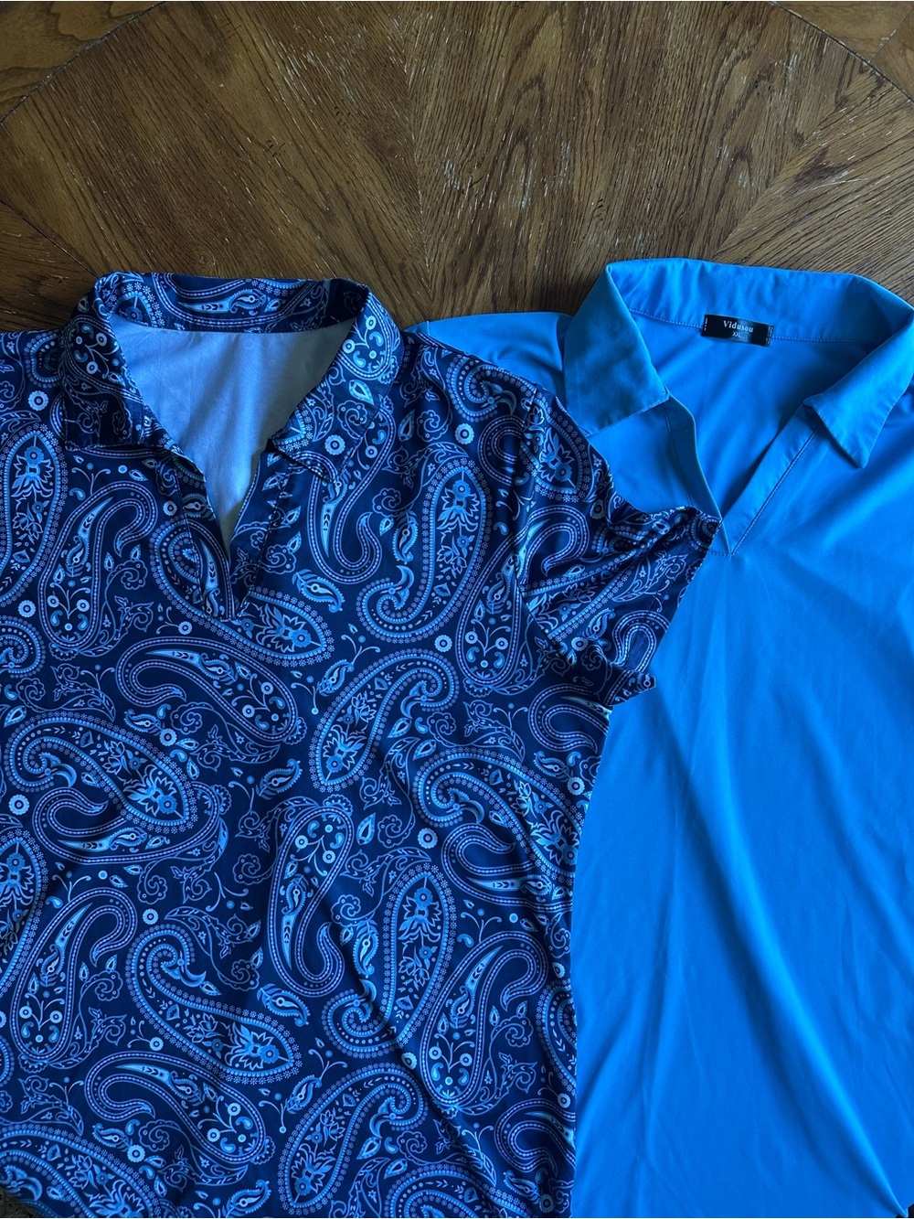 Women's Navy Paisley and Light Blue Polo Top Bundle